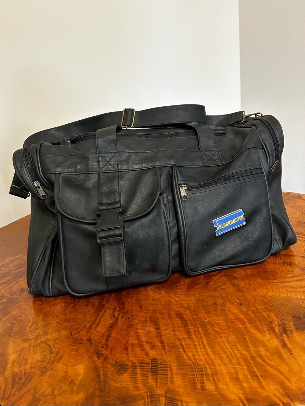 VTG 90s Blockbuster Video Koskin Faux Leather Duffel Bag 📟 🍿 Retro 22" gym bag
